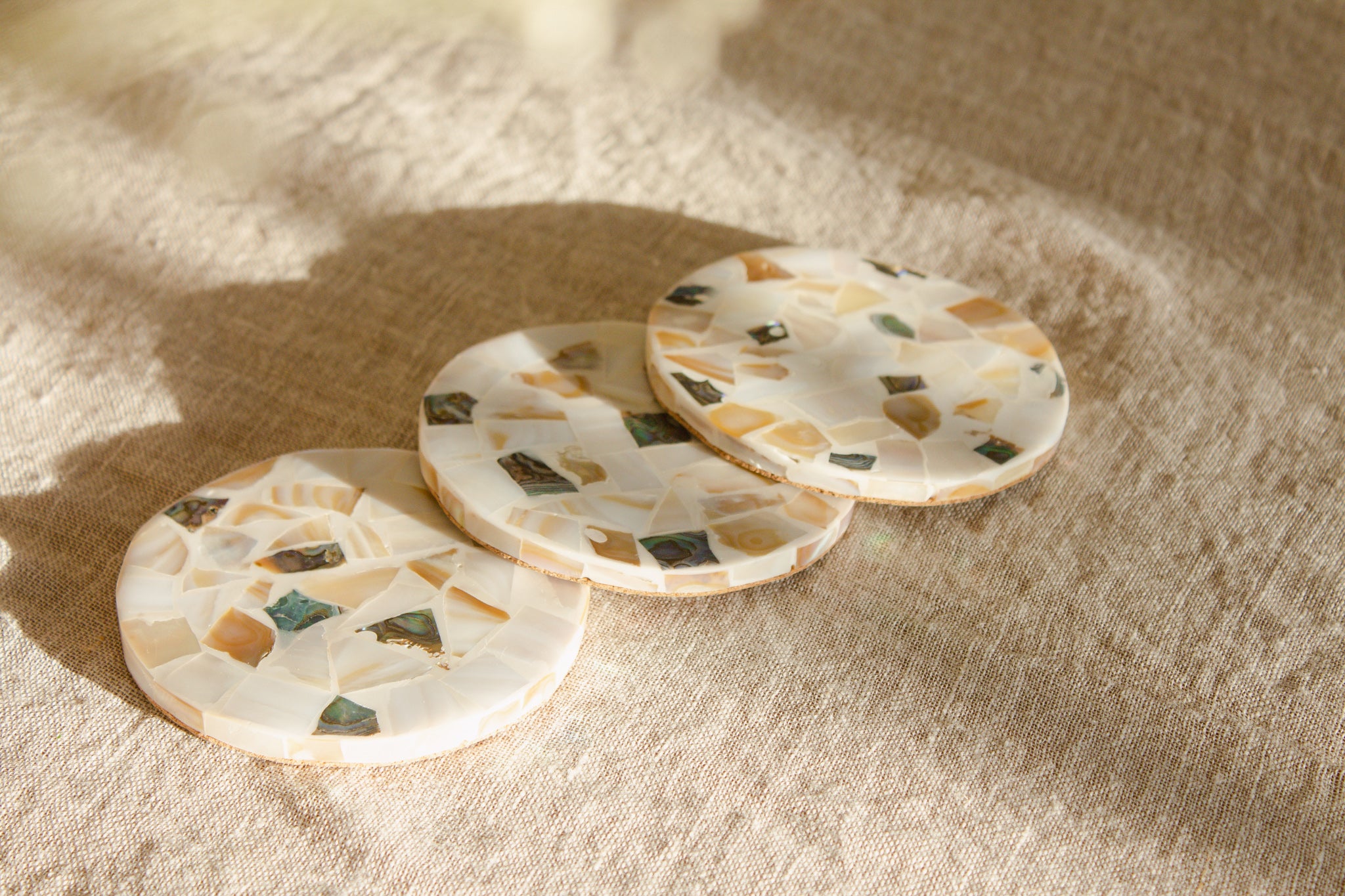 Terrazzo Mother of Pearl Round Coaster Set